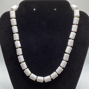 White Bead Necklace with Gold Spacers